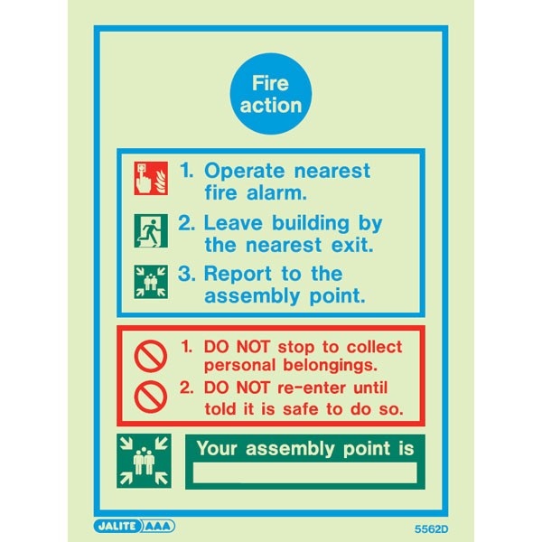 Photoluminescent Fire Action Signs