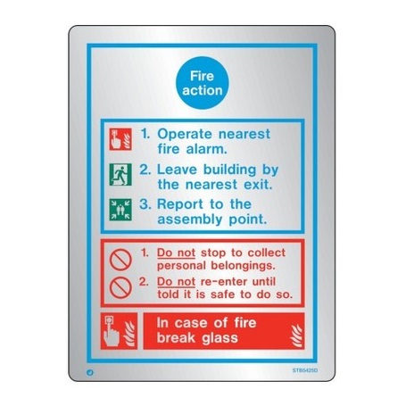 Stainless Steel Fire Action Sign Range