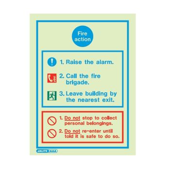 Jalite 5055D Photoluminescent Fire Action Sign 200 x 150mm