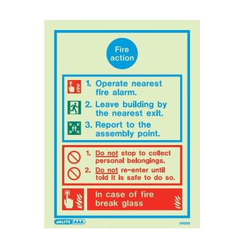 Jalite 5425DD Photoluminescent Fire Action Sign