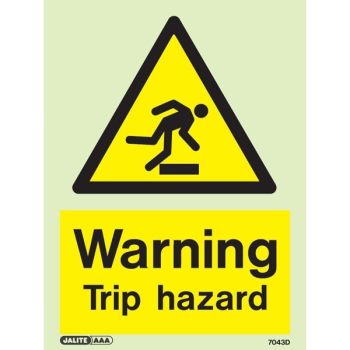 7043D Jalite Photoluminescent Warning Trip Hazard Sign 200 x 150mm