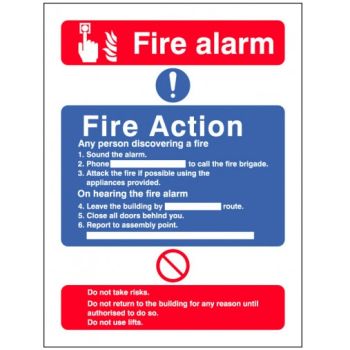 Fire Action Sign With Lift Information 