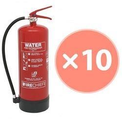 Firechief FXW9 9 Litre Water Fire Extinguisher - Bundle Pack Of 10 (Supply With 80 x 200mm ID Signs (Pack of 10))