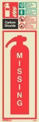 6397H Jalite Rigid PVC Photoluminescent Carbon Dioxide Extinguisher Missing ID Sign 390 x 130mm