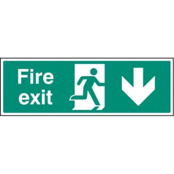 Fire Exit Sign - White - Down Arrow