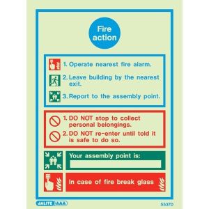 Jalite Fire Action Sign 5537D (Rigid PVC Material)