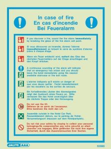 Jalite 5559D Fire Action Sign - Multi-Language Version - 200 x 150mm (Rigid PVC Version)