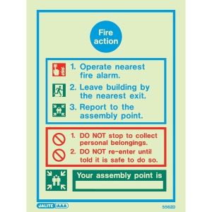 Jalite 5562D Photoluminescent Fire Action Sign