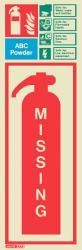 6396H Jalite Rigid PVC Photoluminescent ABC Powder Extinguisher Missing ID Sign 390 x 130mm