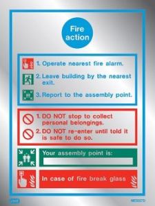 Jalite ME5537DR Fire Action Sign - Brushed Aluminium Effect
