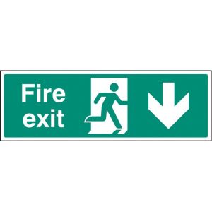 Fire Exit Sign - White - Down Arrow