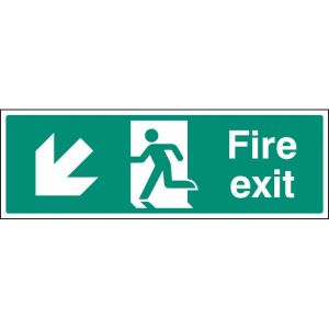 Fire Exit Sign - White - Down Left Arrow