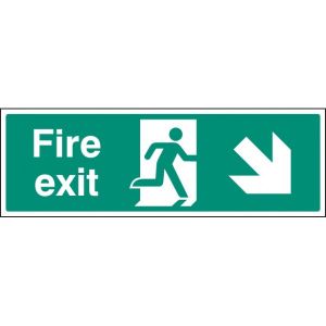 Fire Exit Sign - White - Down Right Arrow